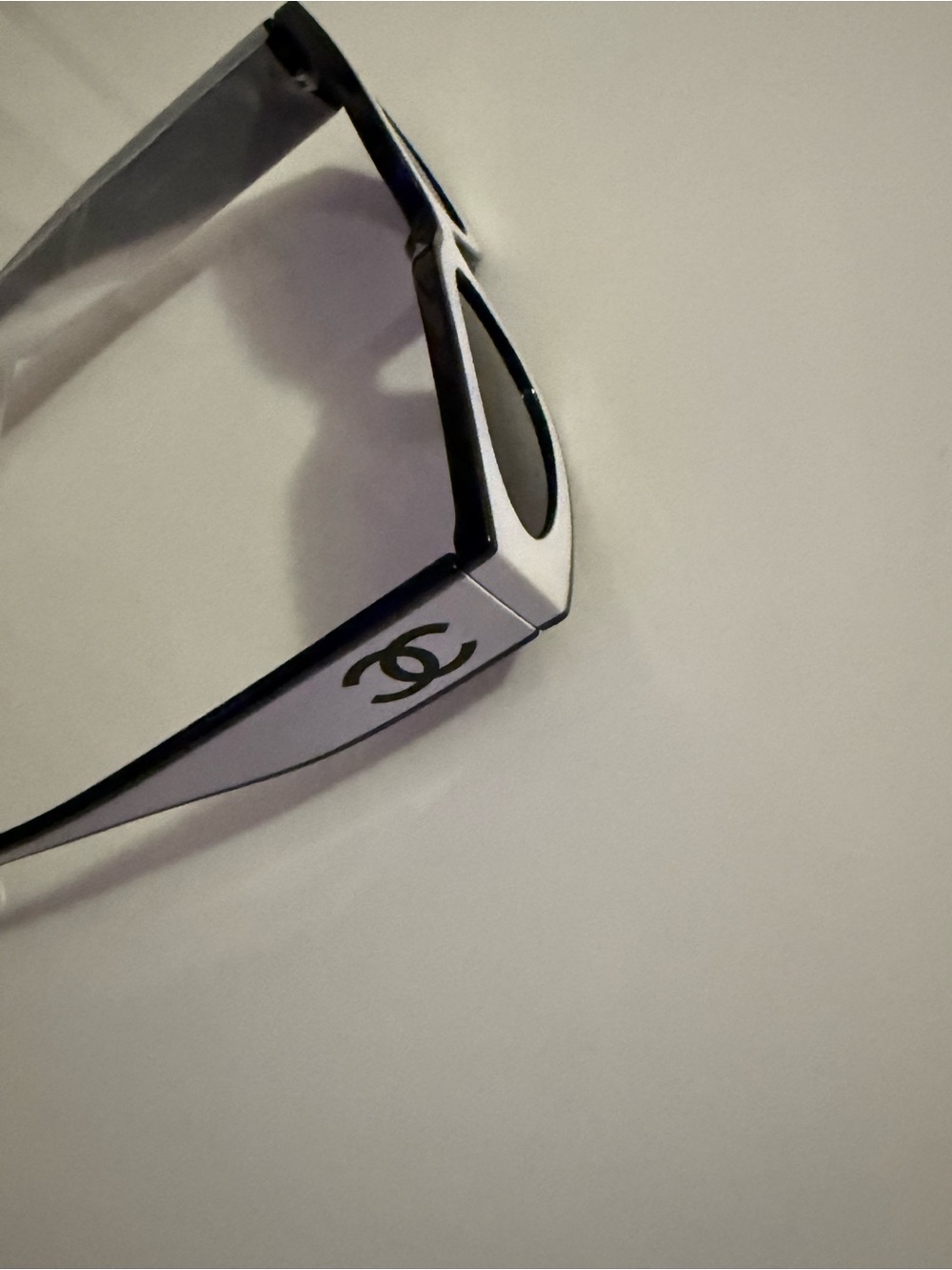 CHANEL Men’s Black and White Logo Temple Sunglasses